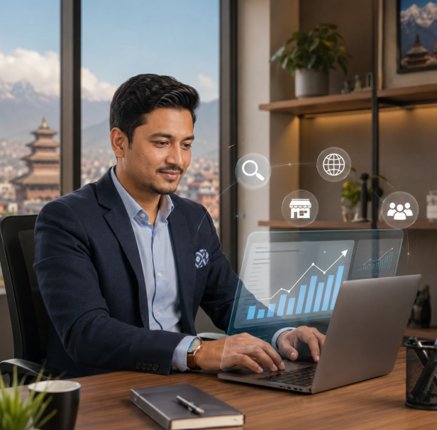 Nepali business owner using SEO to grow online visibility